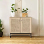 Buffet en Rotin avec Rangement, Armoire de Rangement avec Portes Décoratives, Meuble de Cuisine Multi-Fonctionnel pour Salon, Couloir, Entrée