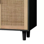 JVNOXK 62.20 pouces Armoire de rangement décorative en rotin à quatre portes élégante et pratique, adaptée aux chambres et salons, noire