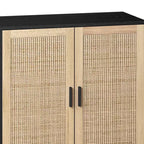 JVNOXK 62.20 pouces Armoire de rangement décorative en rotin à quatre portes élégante et pratique, adaptée aux chambres et salons, noire