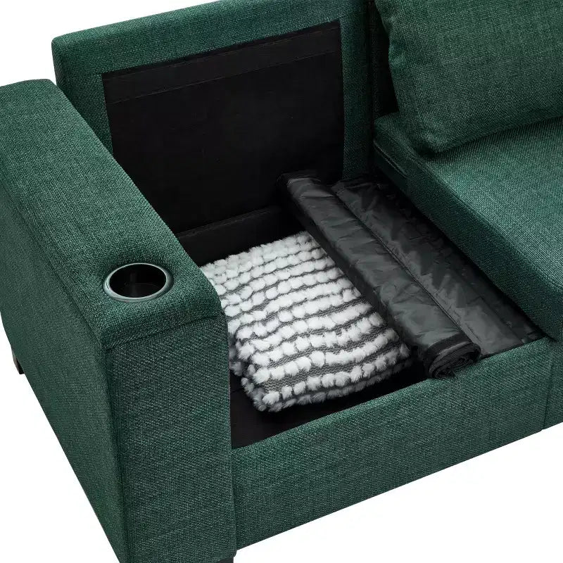 Canapé de salon MAYEERTY 93.7 de style moderne en tissu, avec accoudoirs carrés et porte-gobelet, en polyester rembourré, vert