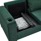 Canapé de salon MAYEERTY 93.7 de style moderne en tissu, avec accoudoirs carrés et porte-gobelet, en polyester rembourré, vert