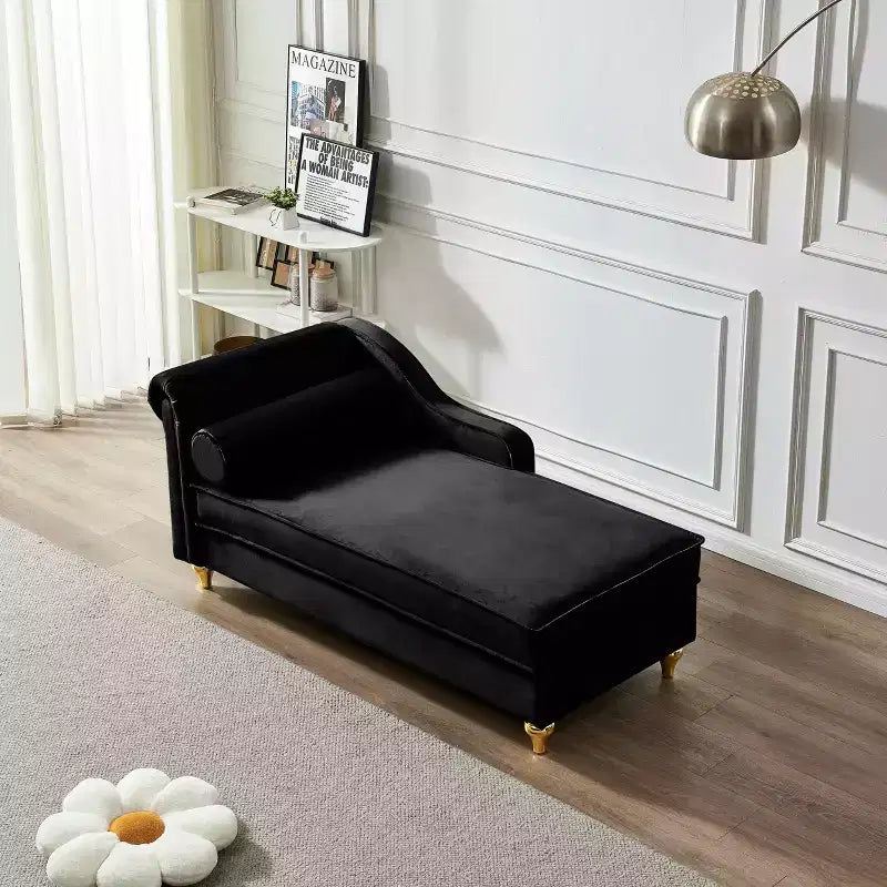 MAYEERTY Canapé de relaxation moderne rembourré avec rangement en velours pour salon ou chambre à coucher, noir