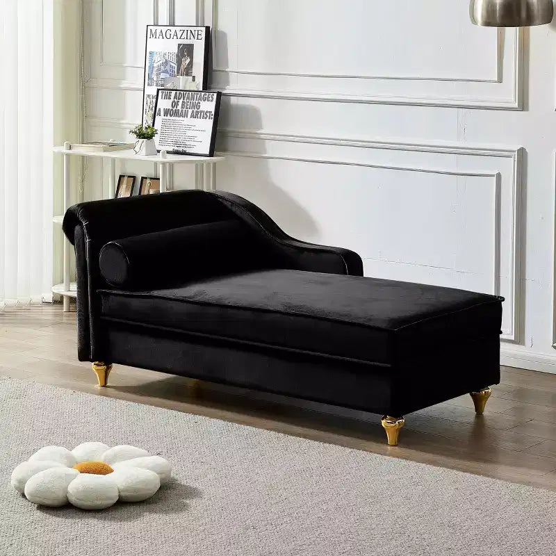MAYEERTY Canapé de relaxation moderne rembourré avec rangement en velours pour salon ou chambre à coucher, noir