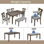 sumyeg Ensemble de salle à manger 6 pièces en bois avec table, 4 chaises rembourrées et banc
