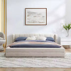 MAYEERTY Queen Size Upholstered Bed Frame with Thick Fabric Headboard Solid Frame for Bedroom Beige