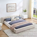 MAYEERTY Cadre de lit Queen Size rembourré avec tête de lit en tissu épais Structure solide pour Chambre Beige