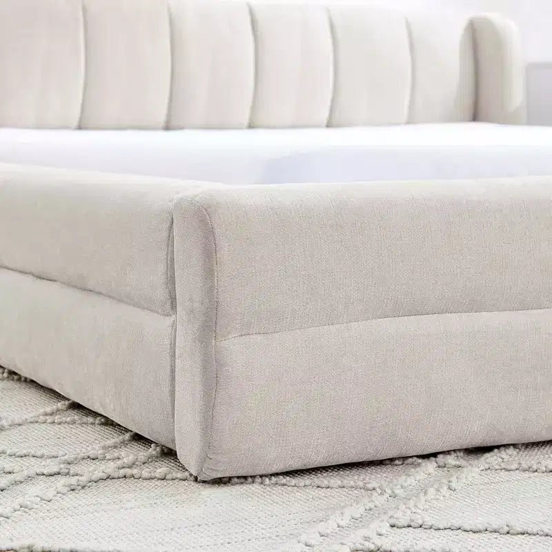 MAYEERTY Cadre de lit Queen Size rembourré avec tête de lit en tissu épais Structure solide pour Chambre Beige