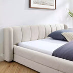 MAYEERTY Cadre de lit Queen Size rembourré avec tête de lit en tissu épais Structure solide pour Chambre Beige