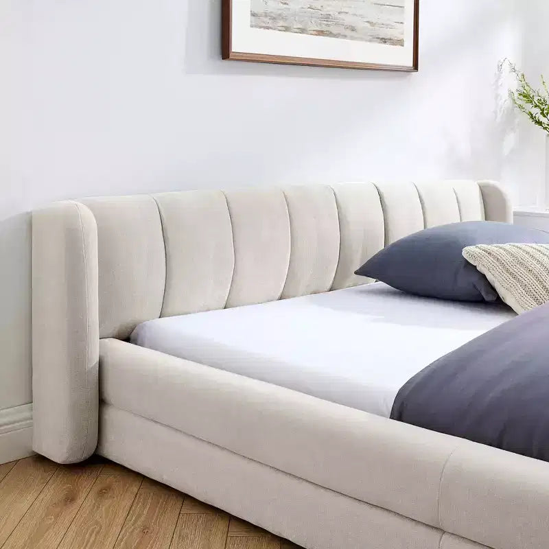 MAYEERTY Cadre de lit Queen Size rembourré avec tête de lit en tissu épais Structure solide pour Chambre Beige