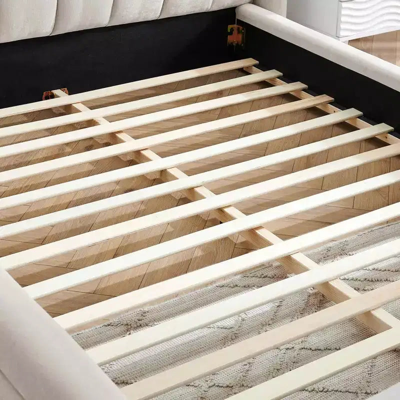 MAYEERTY Cadre de lit Queen Size rembourré avec tête de lit en tissu épais Structure solide pour Chambre Beige