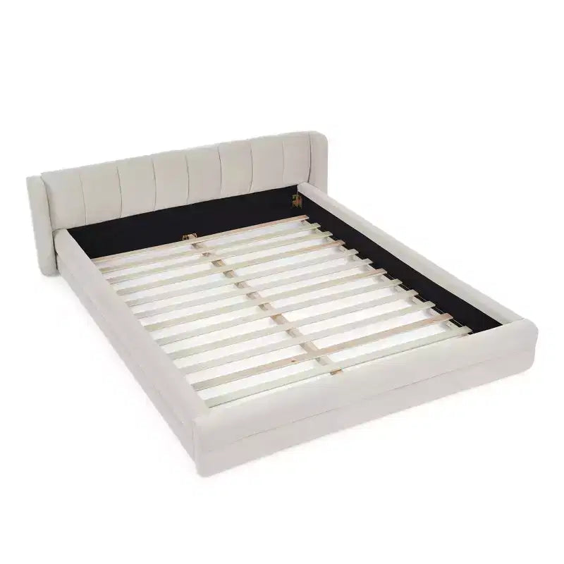 MAYEERTY Cadre de lit Queen Size rembourré avec tête de lit en tissu épais Structure solide pour Chambre Beige