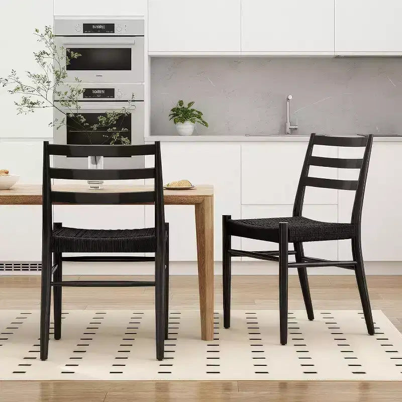 Chaises de salle à manger Okak en bois avec assise tressée, chaises de salle à manger en métal entièrement assemblées avec dossier à lattes, chaises sans accoudoirs pour salon