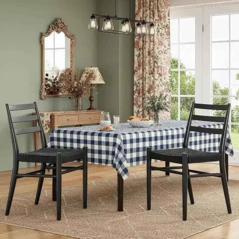 Chaises de salle à manger Okak en bois avec assise tressée, chaises de salle à manger en métal entièrement assemblées avec dossier à lattes, chaises sans accoudoirs pour salon