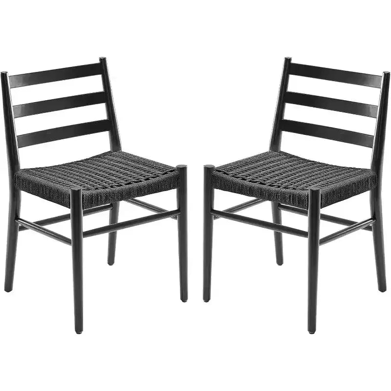 Chaises de salle à manger Okak en bois avec assise tressée, chaises de salle à manger en métal entièrement assemblées avec dossier à lattes, chaises sans accoudoirs pour salon