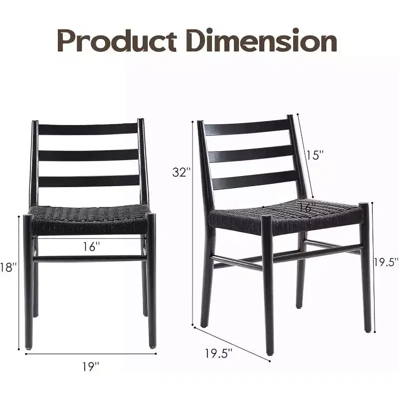 Chaises de salle à manger Okak en bois avec assise tressée, chaises de salle à manger en métal entièrement assemblées avec dossier à lattes, chaises sans accoudoirs pour salon