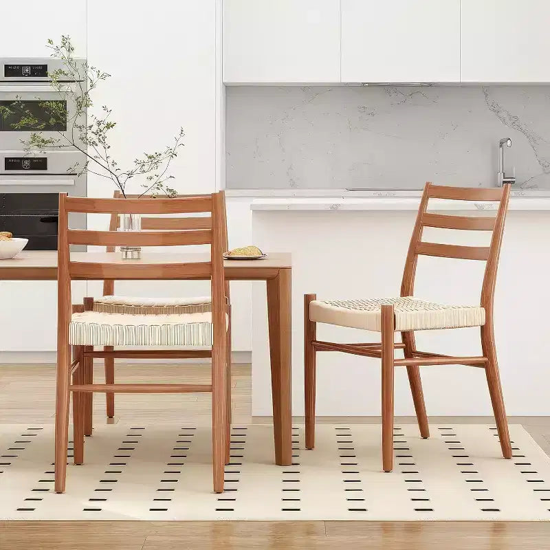Chaises de salle à manger Okak en bois avec assise tressée, chaises de salle à manger en métal entièrement assemblées avec dossier à lattes, chaises sans accoudoirs pour salon