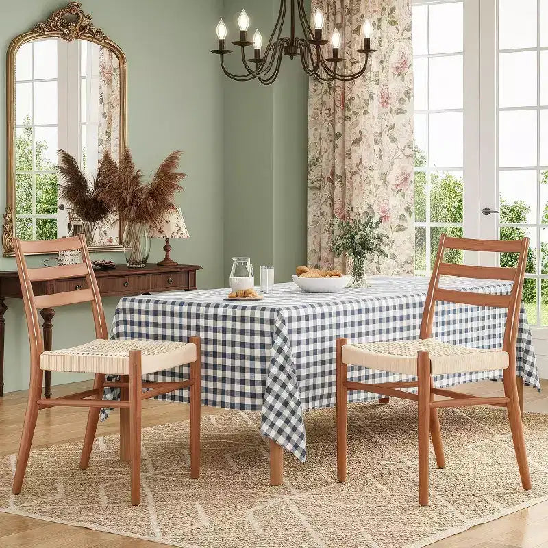 Chaises de salle à manger Okak en bois avec assise tressée, chaises de salle à manger en métal entièrement assemblées avec dossier à lattes, chaises sans accoudoirs pour salon