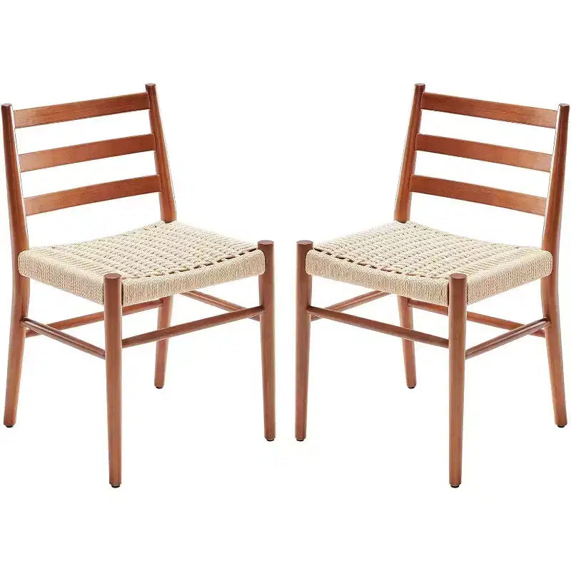 Chaises de salle à manger Okak en bois avec assise tressée, chaises de salle à manger en métal entièrement assemblées avec dossier à lattes, chaises sans accoudoirs pour salon
