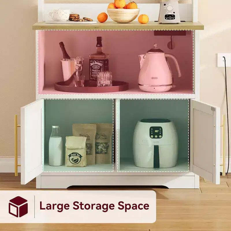 Étagère de boulangerie de ferme avec étagère réglable, support de micro-ondes avec armoire de rangement - Vaisselier de cuisine, pour l'organisation du garde-manger, les épices, la vaisselle