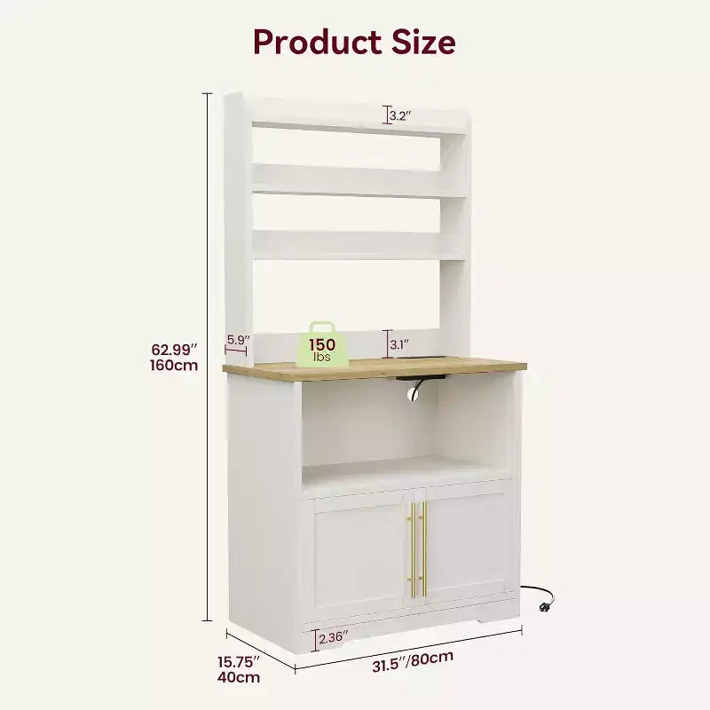 Étagère de boulangerie de ferme avec étagère réglable, support de micro-ondes avec armoire de rangement - Vaisselier de cuisine, pour l'organisation du garde-manger, les épices, la vaisselle