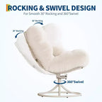 Fauteuil lounge rotatif 360° surdimensionné avec base à bascule en métal, Fauteuil à bascule Papasan en rotin d'hiver avec coussin épais et moelleux de 6,3 po