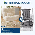 Fauteuil lounge rotatif 360° surdimensionné avec base à bascule en métal, Fauteuil à bascule Papasan en rotin d'hiver avec coussin épais et moelleux de 6,3 po