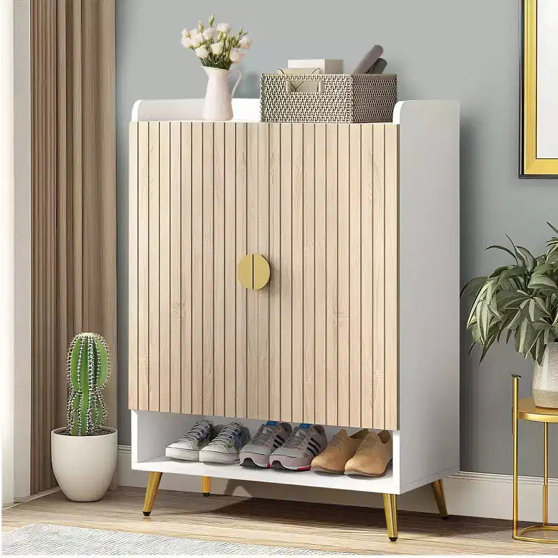 TUYOHW Armoire à Chaussures à 7 Niveaux, Organisateur de Rangement de Chaussures Grande Capacité avec Étagères Réglables et Portes, Meuble d'Entrée Autonome pour Plus de 20 Paires, Naturel