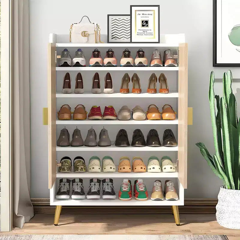 TUYOHW Armoire à Chaussures à 7 Niveaux, Organisateur de Rangement de Chaussures Grande Capacité avec Étagères Réglables et Portes, Meuble d'Entrée Autonome pour Plus de 20 Paires, Naturel