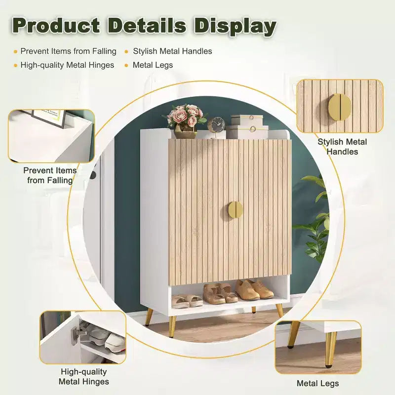 TUYOHW Armoire à Chaussures à 7 Niveaux, Organisateur de Rangement de Chaussures Grande Capacité avec Étagères Réglables et Portes, Meuble d'Entrée Autonome pour Plus de 20 Paires, Naturel
