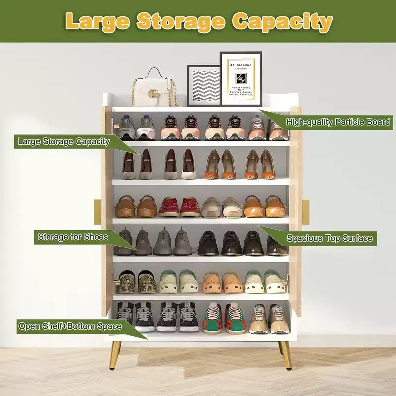 TUYOHW Armoire à Chaussures à 7 Niveaux, Organisateur de Rangement de Chaussures Grande Capacité avec Étagères Réglables et Portes, Meuble d'Entrée Autonome pour Plus de 20 Paires, Naturel