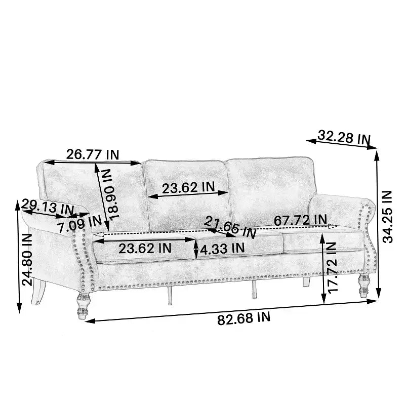 TUYOHW Canapé 3 places en similicuir de 210 cm avec clous décoratifs pour salon, appartement, bureau, beige