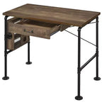 TUYOHW 39.5 Bureau rectangulaire, Bureau d'étude en chêne vieilli avec 3 étagères ouvertes, 1 tiroir, pieds en métal noir, Bureau d'ordinateur moderne pour bureau, maison