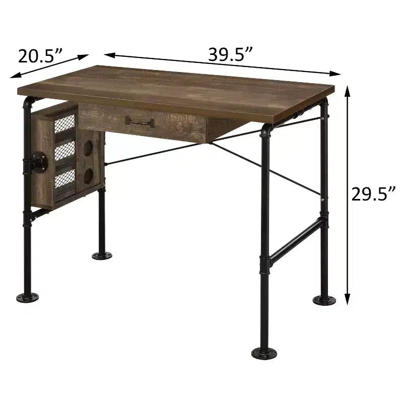 TUYOHW 39.5 Bureau rectangulaire, Bureau d'étude en chêne vieilli avec 3 étagères ouvertes, 1 tiroir, pieds en métal noir, Bureau d'ordinateur moderne pour bureau, maison
