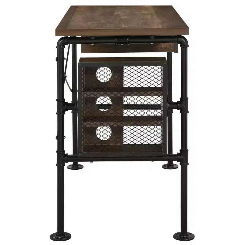 TUYOHW 39.5 Bureau rectangulaire, Bureau d'étude en chêne vieilli avec 3 étagères ouvertes, 1 tiroir, pieds en métal noir, Bureau d'ordinateur moderne pour bureau, maison