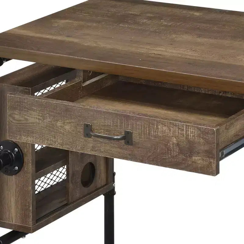 TUYOHW 39.5 Bureau rectangulaire, Bureau d'étude en chêne vieilli avec 3 étagères ouvertes, 1 tiroir, pieds en métal noir, Bureau d'ordinateur moderne pour bureau, maison
