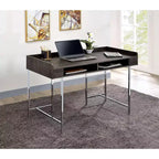 TUYOHW 47 Bureau Informatique,Bureau d'étude avec tiroir de rangement,Port USB,Prise de courant,Plateau en bois marron,Pieds en acier argenté,Bureau d'écriture pour bureau,étude