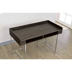 TUYOHW 47 Bureau Informatique,Bureau d'étude avec tiroir de rangement,Port USB,Prise de courant,Plateau en bois marron,Pieds en acier argenté,Bureau d'écriture pour bureau,étude