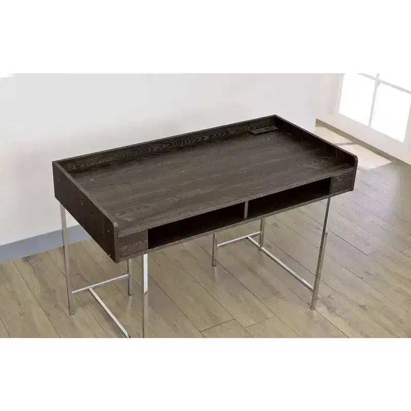 TUYOHW 47 Bureau Informatique,Bureau d'étude avec tiroir de rangement,Port USB,Prise de courant,Plateau en bois marron,Pieds en acier argenté,Bureau d'écriture pour bureau,étude