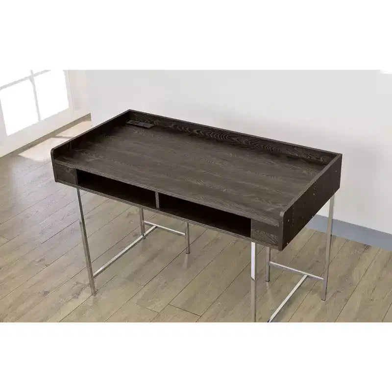 TUYOHW 47 Bureau Informatique,Bureau d'étude avec tiroir de rangement,Port USB,Prise de courant,Plateau en bois marron,Pieds en acier argenté,Bureau d'écriture pour bureau,étude