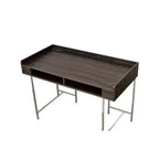 TUYOHW 47 Bureau Informatique,Bureau d'étude avec tiroir de rangement,Port USB,Prise de courant,Plateau en bois marron,Pieds en acier argenté,Bureau d'écriture pour bureau,étude