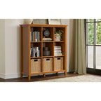 Meuble de rangement 9 cases en bois massif Norfolk, style transitoire, 48 po x 44 po, brun doré clair