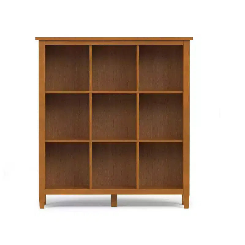 Meuble de rangement 9 cases en bois massif Norfolk, style transitoire, 48 po x 44 po, brun doré clair