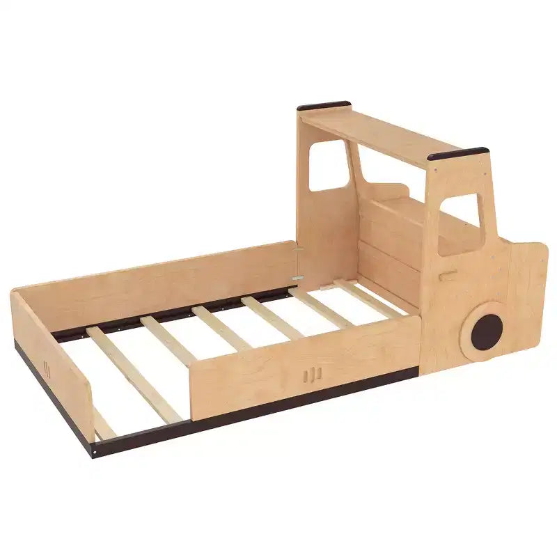 Lit de voiture pour enfants GDFStudio Pei Modern avec tiroirs de rangement, fenêtre et bureau