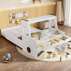 Lit de voiture pour enfants GDFStudio Pei Modern avec tiroirs de rangement, fenêtre et bureau