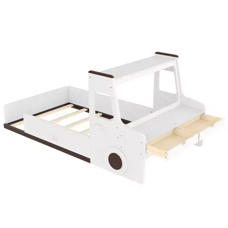 Lit de voiture pour enfants GDFStudio Pei Modern avec tiroirs de rangement, fenêtre et bureau