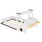 Lit de voiture pour enfants GDFStudio Pei Modern avec tiroirs de rangement, fenêtre et bureau