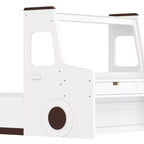 Lit de voiture pour enfants GDFStudio Pei Modern avec tiroirs de rangement, fenêtre et bureau