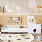 GDFStudio Pei Modern Kids Car Floor Bed with Storage Drawers, Window, and Desk
