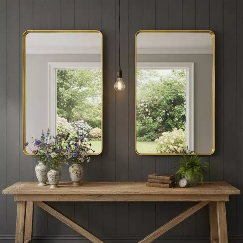Miroir de salle de bain en aluminium avec cadre profond moderne New England Stories 24 x 36 - Or