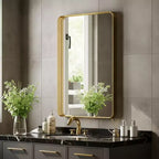 Miroir de salle de bain en aluminium avec cadre profond moderne New England Stories 24 x 36 - Or